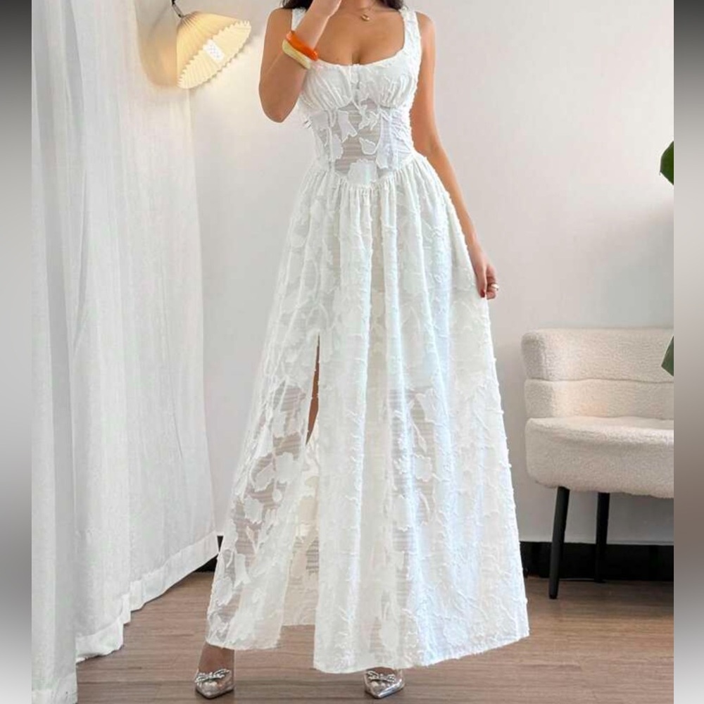 SHEIN White Sleeveless Maxi Dress with Slit